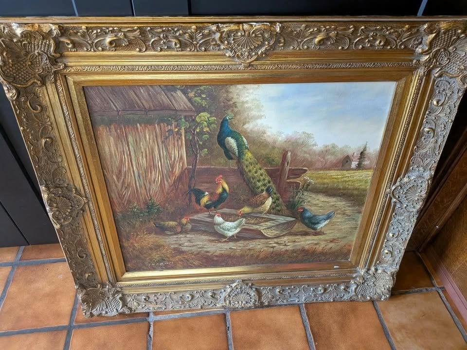 Peinture à l'huile / JMP De Vries / Animaux de basse cour, Antiquités & Art, Enlèvement, Peinture à l'huile, Animaux