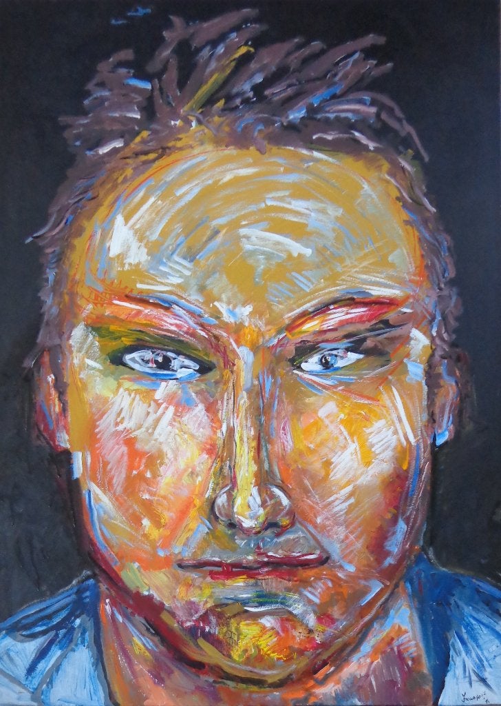 FRANCOIS / KLEURRIJK HOOFD / OLIEVERF / 140x100cm / CHASSIS, Ophalen, Gesigneerd, Olieverf, Overige materialen