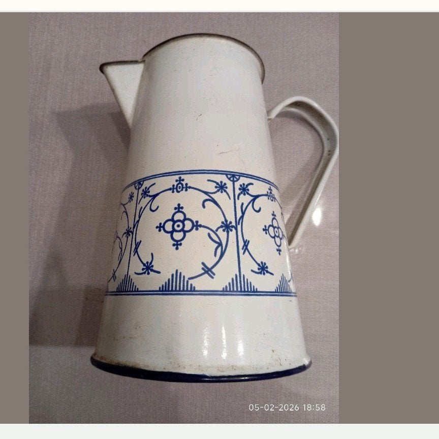 waterkan saks vintage 2 liter wit / blauw, Verzamelen, Ophalen of Verzenden