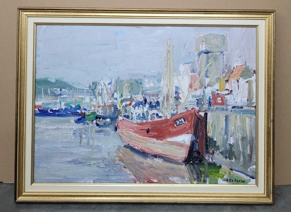 Albert DE DEKEN, de rode boot, Enlèvement ou Envoi, Toile, Impressionniste, Signé