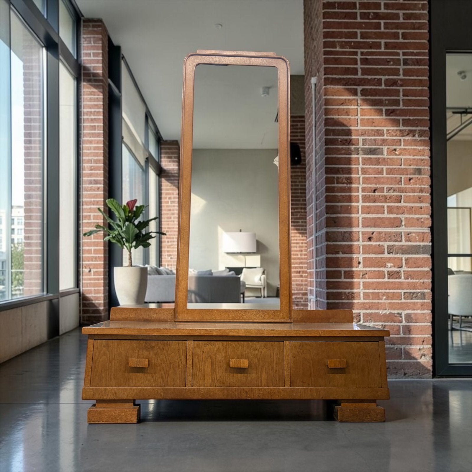 Armoire basse vintage en bois avec miroir/meuble d'entrée, Envoi, Utilisé, Armoire