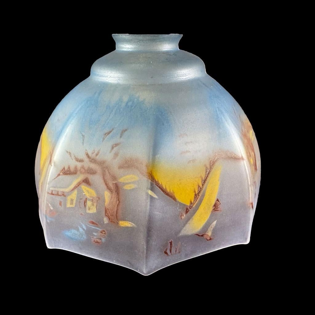 Art Deco opaline lampenkap met natuurschildering, Ophalen