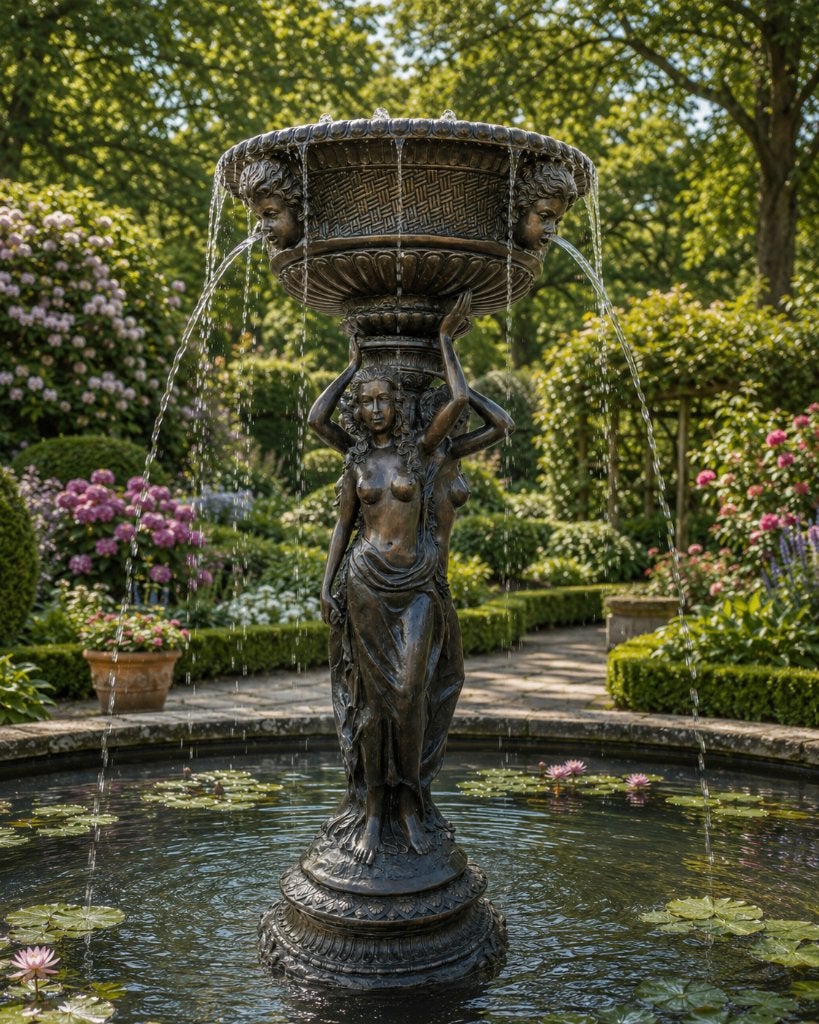 BRONZEN GROTE PRACHTIGE FONTEIN 3 DAMES MET SCHAAL KOOPJE !, Tuin en Terras, Ophalen of Verzenden, Nieuw, Overige materialen, Fontein
