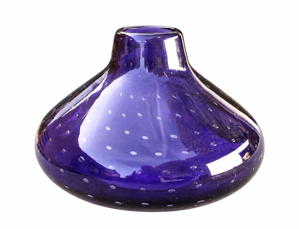Vintage paarse, mondgeblazen glazen vaas, Maison & Meubles, Enlèvement ou Envoi, Comme neuf, Violet, Verre