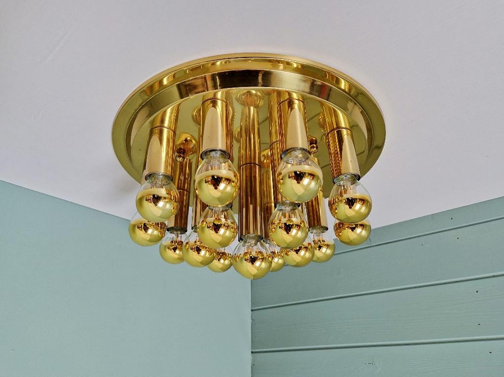 Space Age koperen plafondlamp, jaren 70, Ophalen of Verzenden