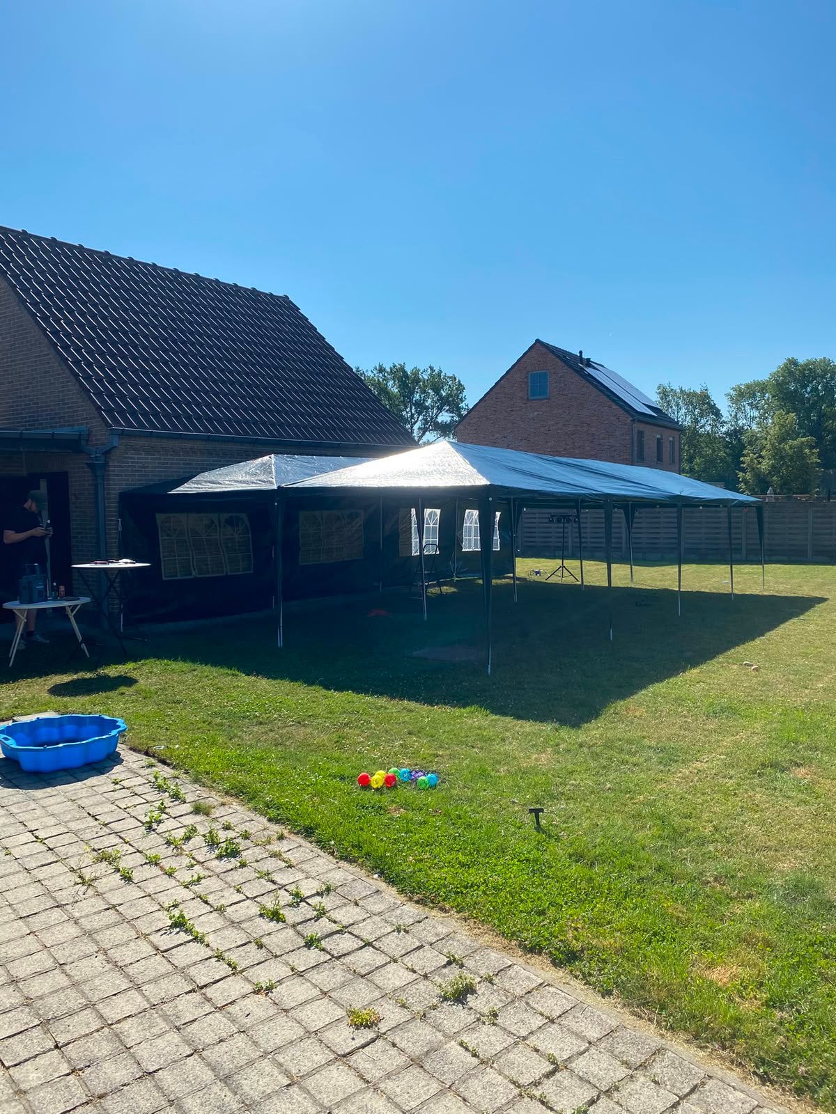 Lot de 2 grandes tentes de fête (3 x 12 m) - Vert, Enlèvement ou Envoi, Comme neuf
