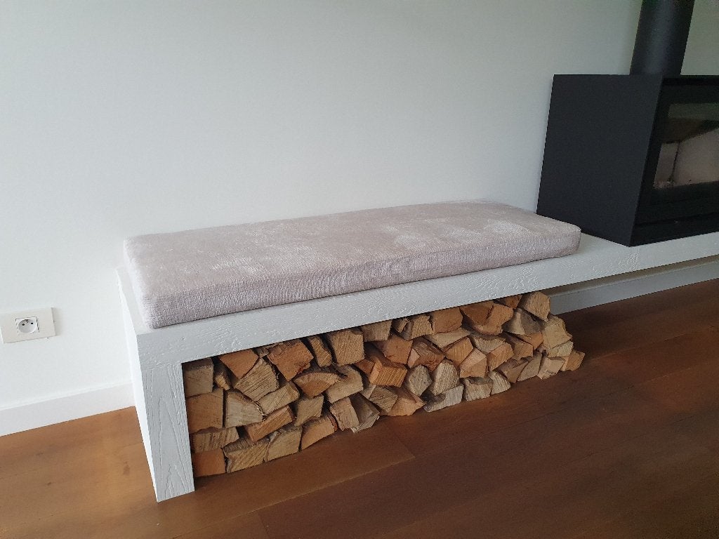 Bouclé ecru zitkussen op maat, Huis en Inrichting, Woonaccessoires | Kussens, Nieuw, Beige, Rechthoekig, Ophalen of Verzenden