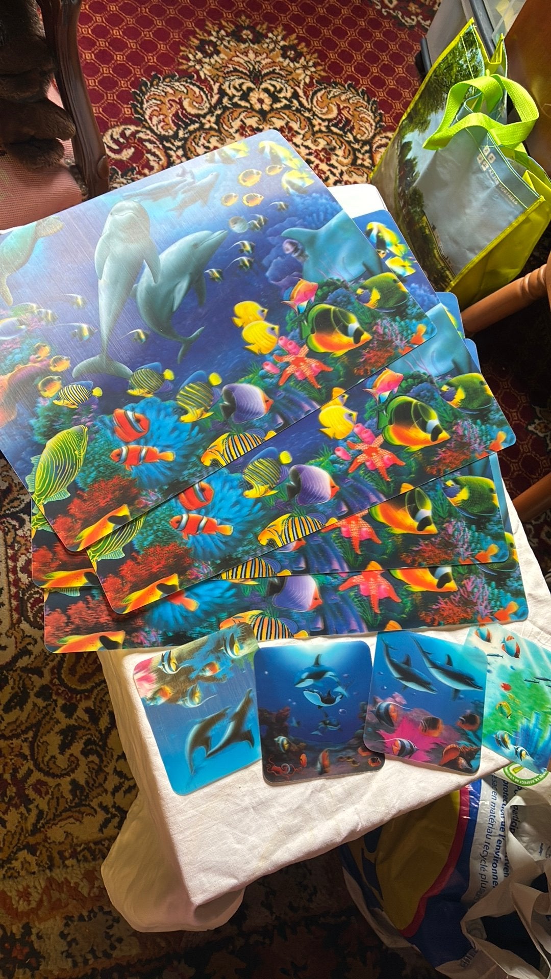 Pakket van 4 placemats en 4 onderleggers voor glazé, Ophalen, Zo goed als nieuw