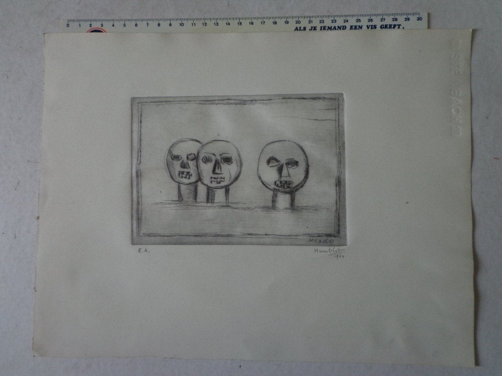 leuke ets van Theo Humblet "Mexico" uit 1964, Antiek en Kunst, Ophalen of Verzenden, Ets, Gesigneerd