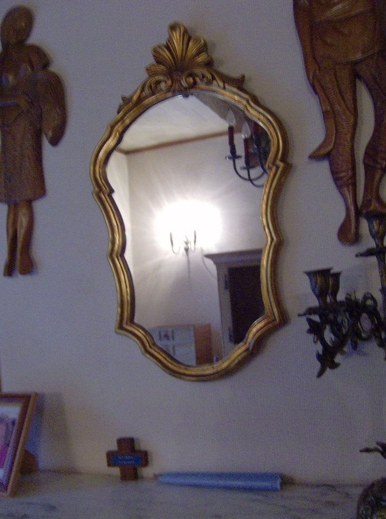 Kuifspiegel in vergulde lijst + Wandconsole -, Antiquités & Art, Antiquités | Miroirs, Enlèvement