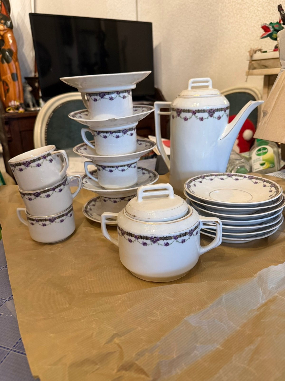 Service à café ancien en porcelaine – 24 pièces, Antiquités & Art, Enlèvement ou Envoi