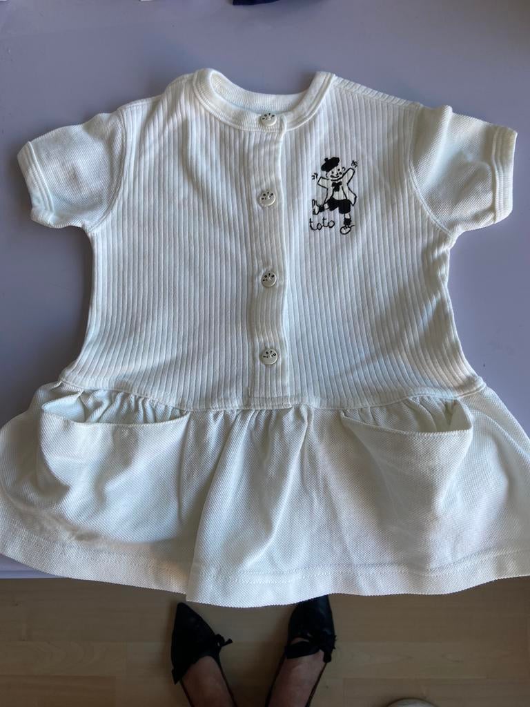 Robe toto Le Héros… coton blanc 3-6mois, Envoi, Neuf, Fille, Robe ou Jupe