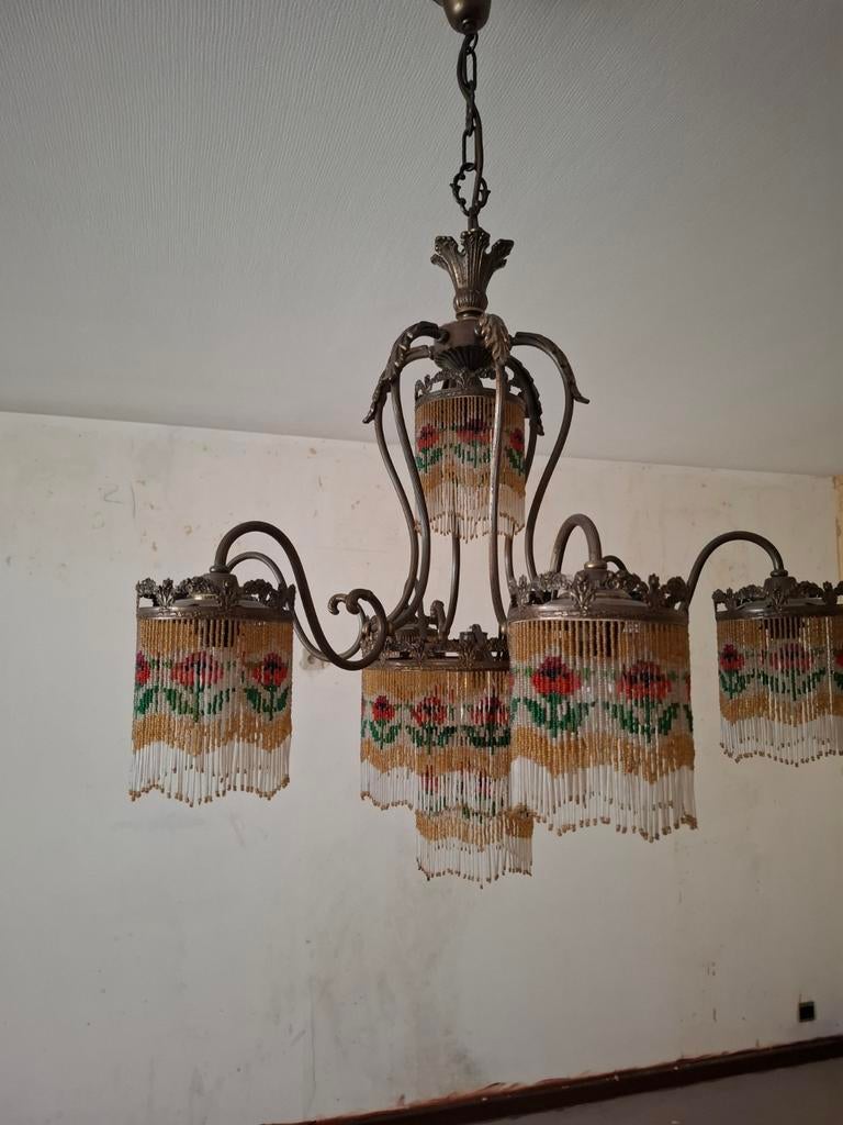 Kroonluster uniek stuk 60's bloemen, Huis en Inrichting, Lampen | Kroonluchters, Ophalen of Verzenden, Zo goed als nieuw, Glas