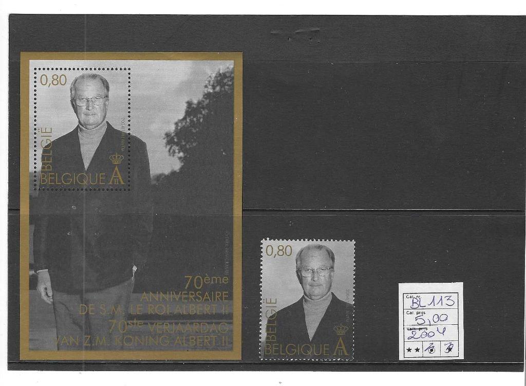 België Blok 113 met zegel uit blok nr.3290 Koning Albert **, Sans timbre, Neuf, Enlèvement ou Envoi, Non oblitéré