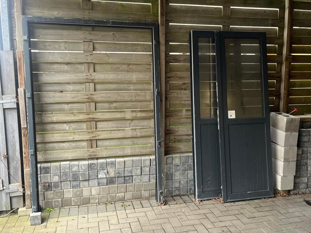 Stevige Aluminium Deuren (2x) met Glas + Bijpassend Kozijn, Tuin en Terras, Schuttingen, Ophalen, Zo goed als nieuw, Aluminium