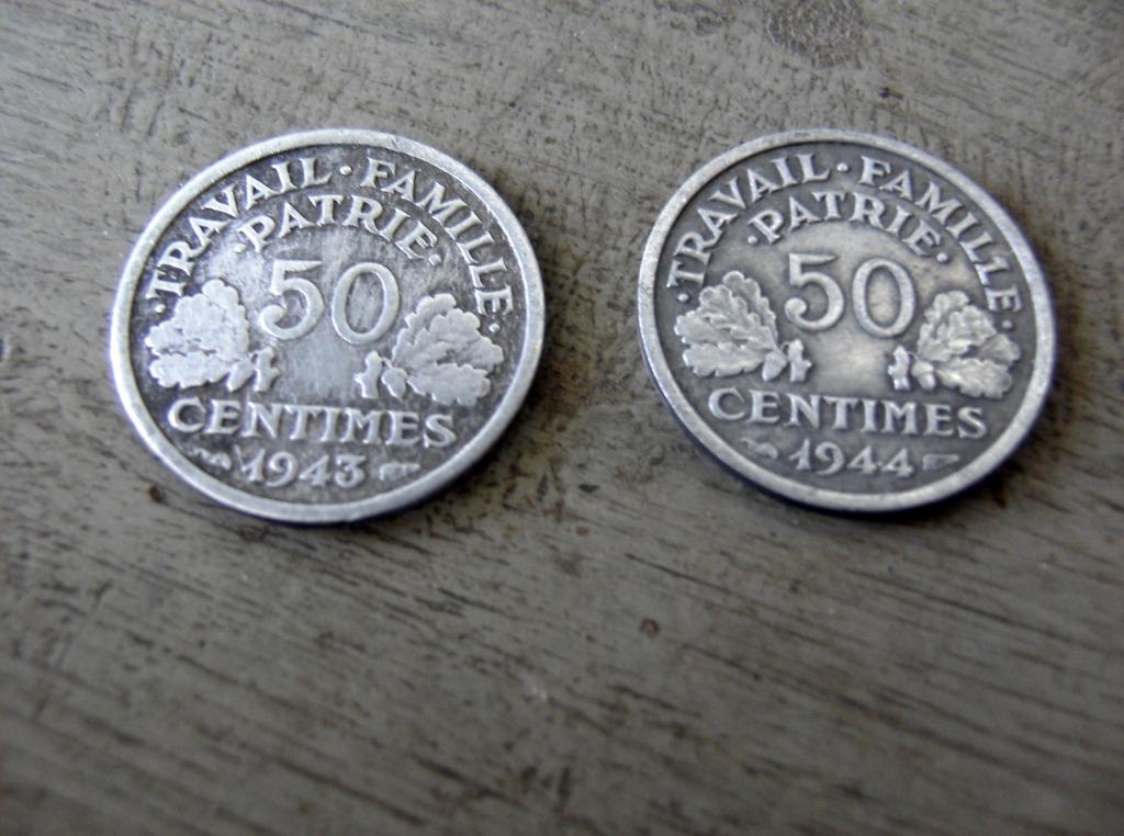 Frankrijk 2 x 50 kt aluminium 1943 en 1944b ttb, Verzenden, Frankrijk, Losse munt