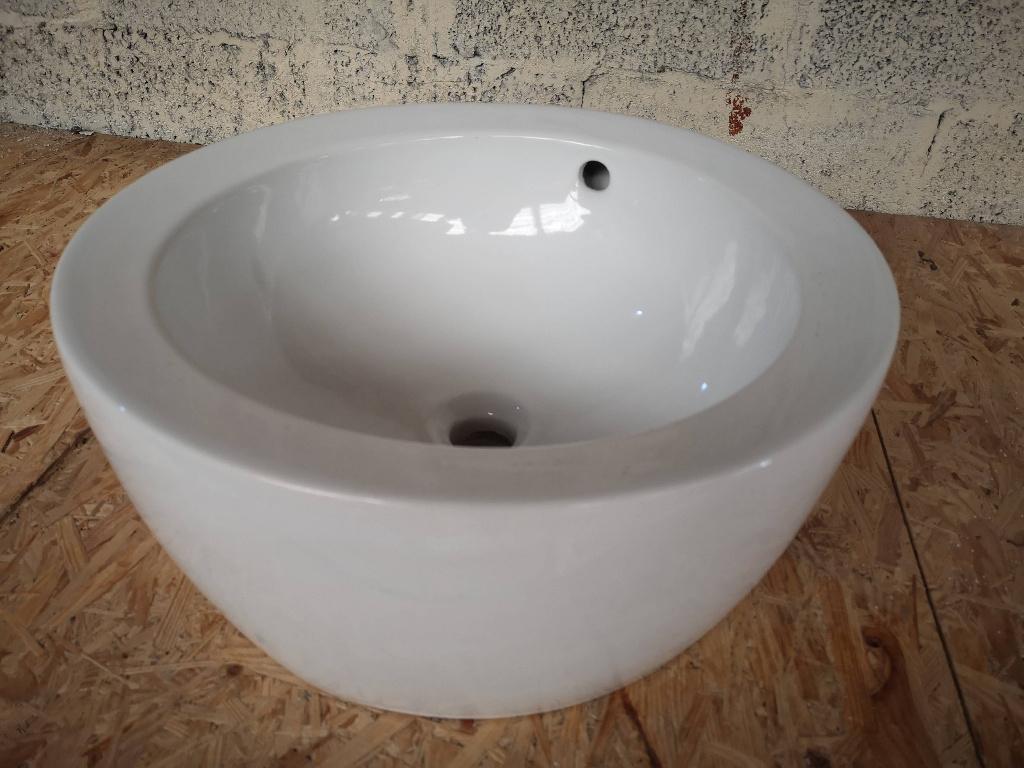 Vasque à poser ronde en céramique blanche, Ophalen, Zo goed als nieuw, Steen, Wastafel