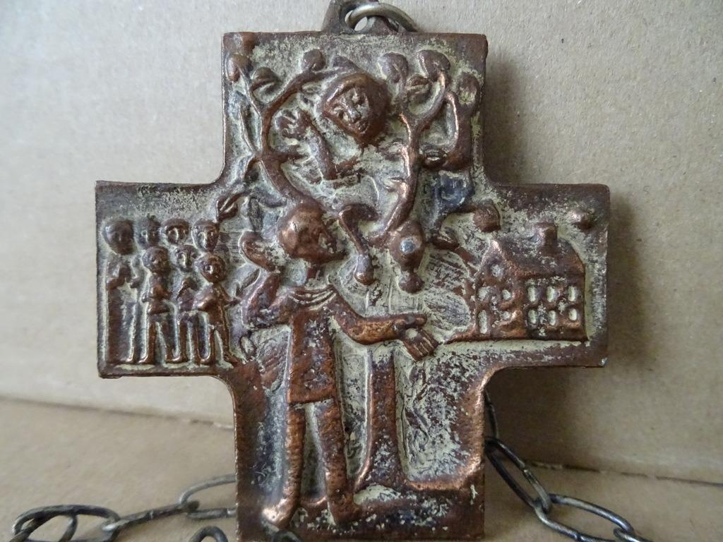 Relief antique en cuivre avec Saint Zacharie et ange 1930, Enlèvement ou Envoi