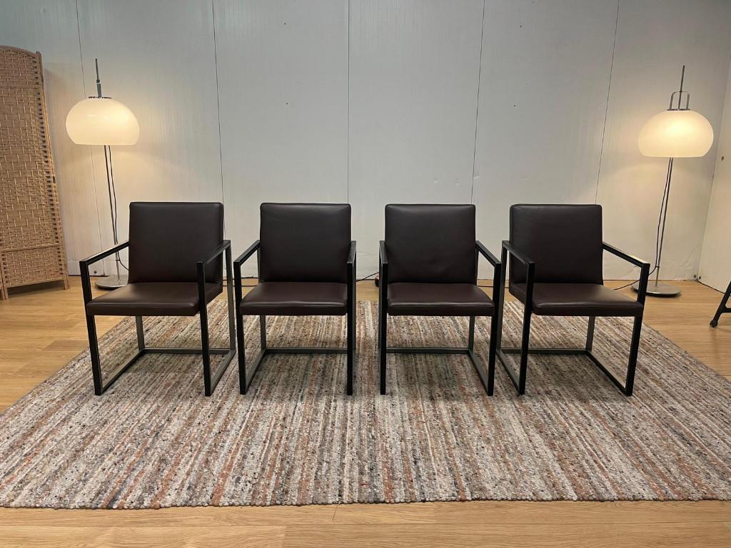 NIEUWSTAAT 4x Leolux Window Eetkamerstoel Leer, Huis en Inrichting, Stoelen, Zo goed als nieuw, Vier, Leer, Bruin, Ophalen of Verzenden