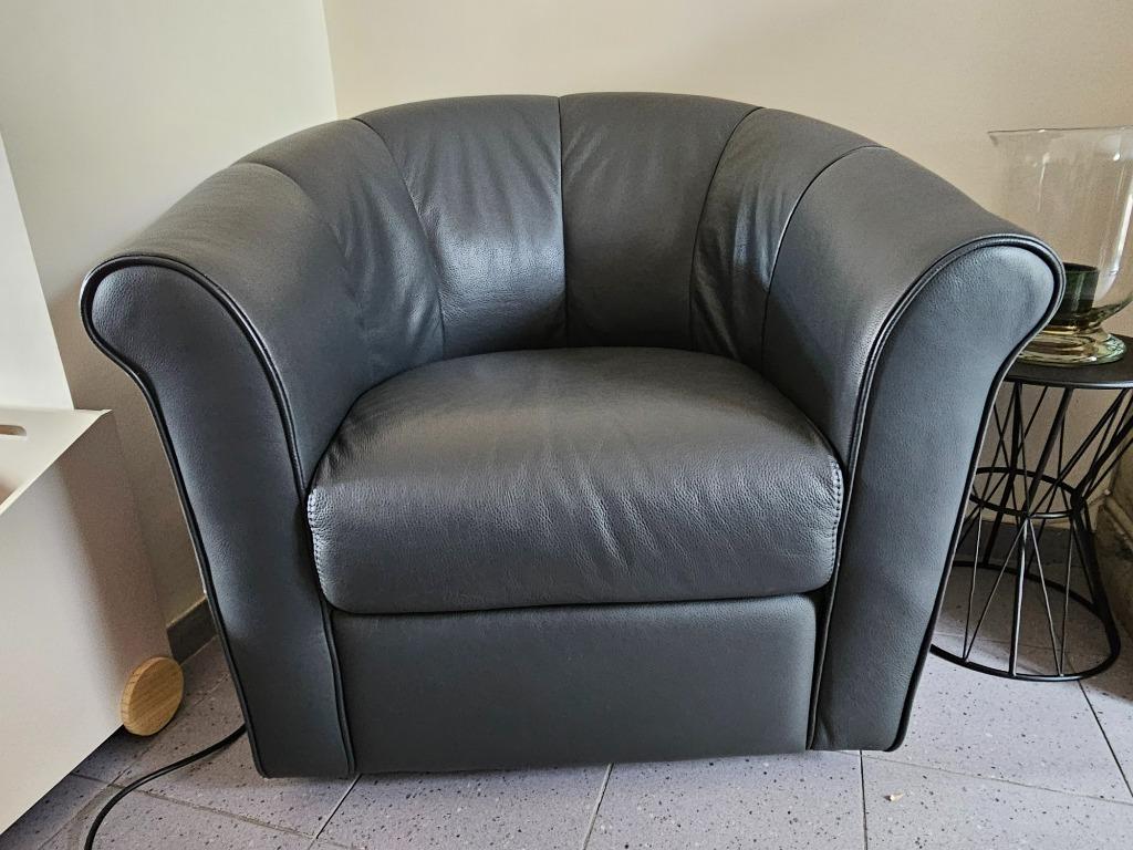 Italsofa - Fauteuil club en cuir gris anthracite - Etat TB, Maison & Meubles, Fauteuils, Enlèvement, Utilisé, Cuir