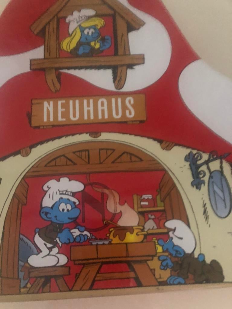 Boîte métallique en forme de champignon Schtroumpf NEUHAUS, Comme neuf