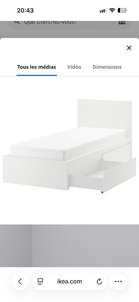 Lit tiroir IKEA ( x2 ), Ophalen, 90 cm, Eenpersoons, Wit