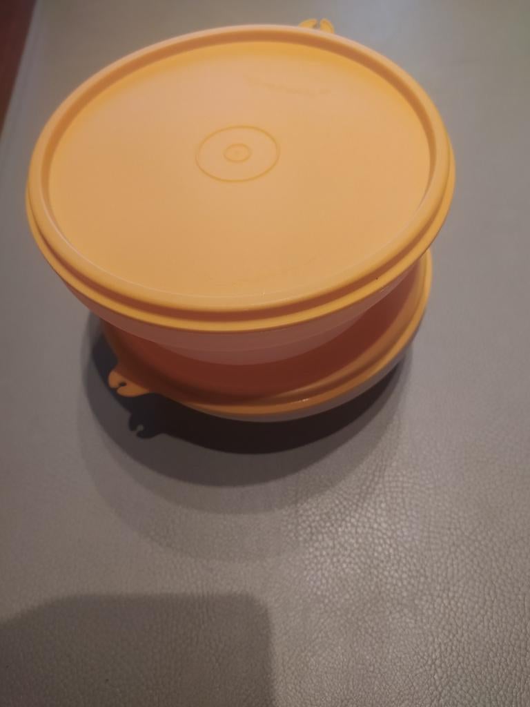 2 stuks ronde platte diepvriesdoosjes van tupperware, Ophalen, Zo goed als nieuw, Geel