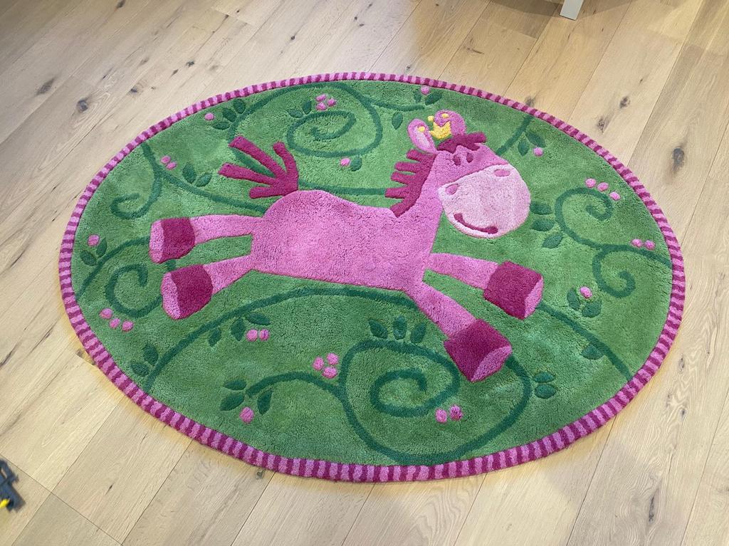 ovale vloermat van HABA « little horse » roze/groen, Ophalen, Zo goed als nieuw, Kleed of Kussen
