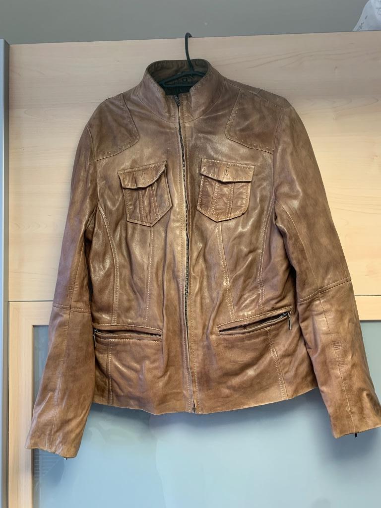 Veste courte en cuir marron, Brun, Enlèvement, Porté, Taille 42/44 (L)