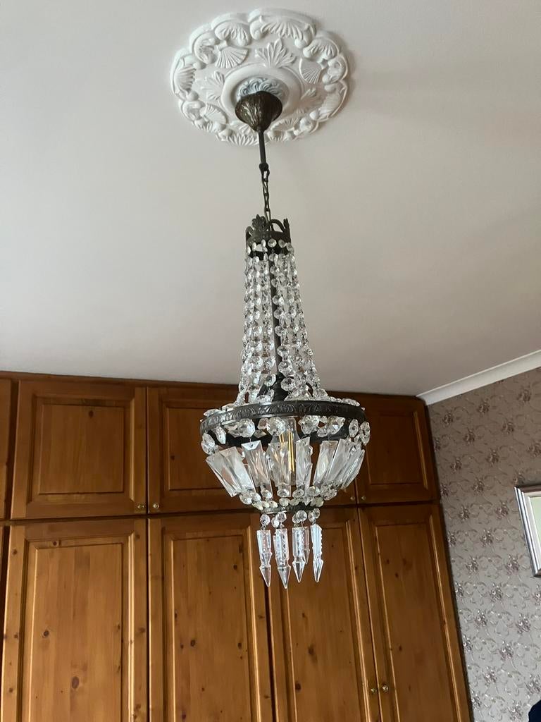 Kristallen hanglamp / Luchter ., Huis en Inrichting, Lampen | Kroonluchters, Ophalen, Gebruikt, Glas, Antiek/ rustiek