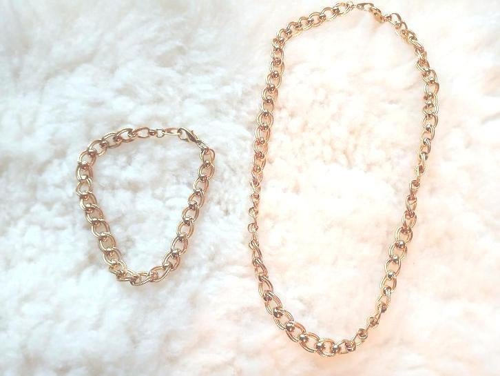 Ensemble collier + bracelet en métal doré, Envoi, Neuf, Or, Autres matériaux