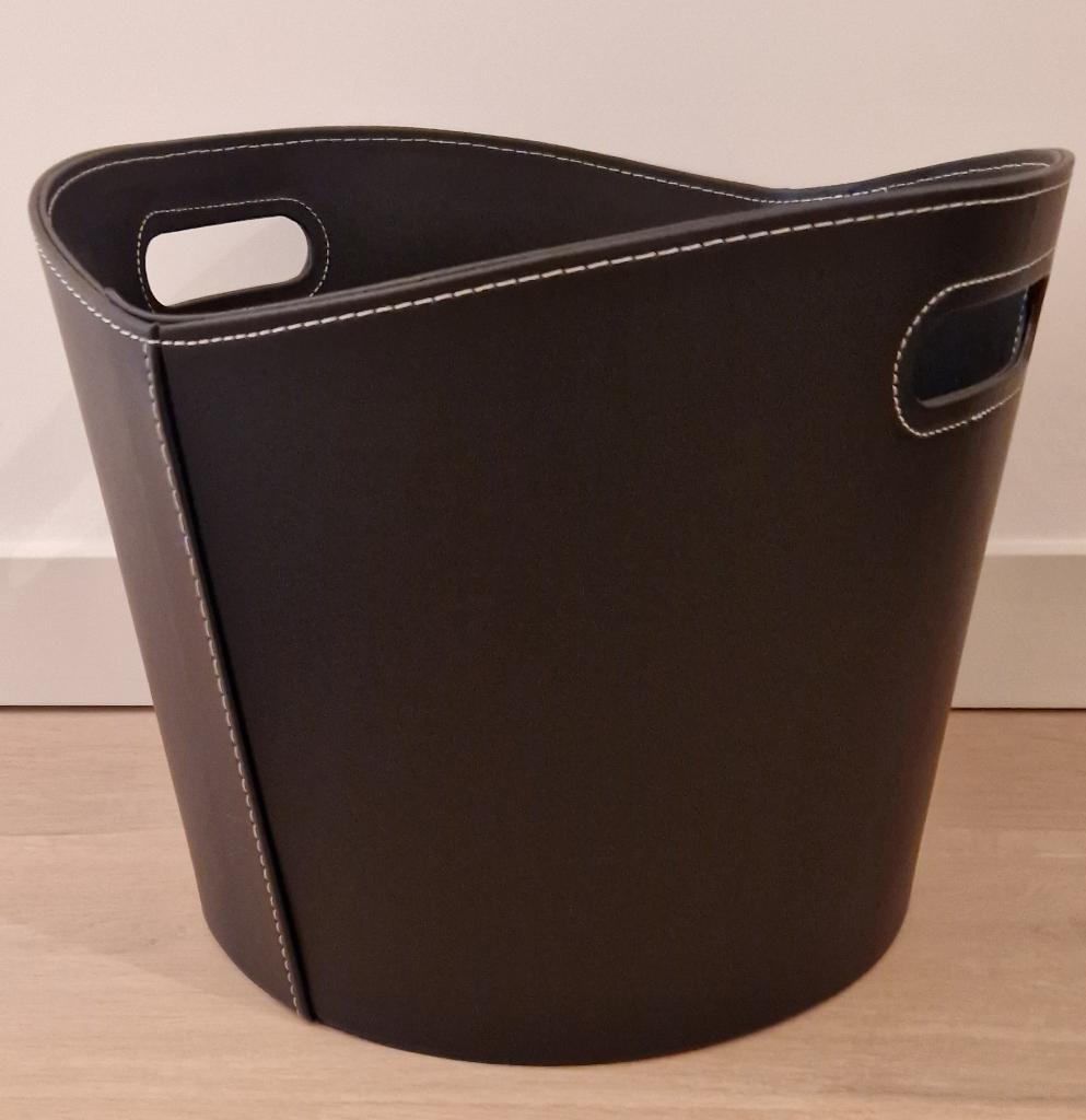 2 x lederen mand (zwart leder), Huis en Inrichting, Ophalen, Zo goed als nieuw, Rond, Mand