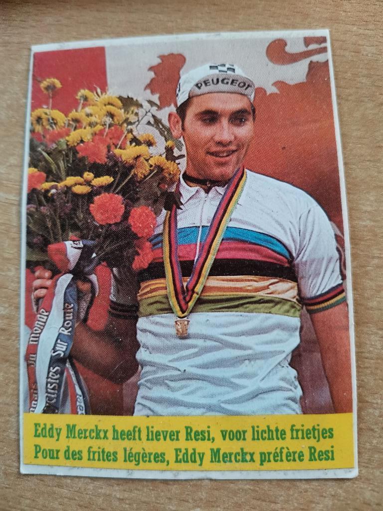 Sticker Eddy Merckx - reclame voor Resi frietvet, Verzamelen, Ophalen of Verzenden, Nieuw, Sport