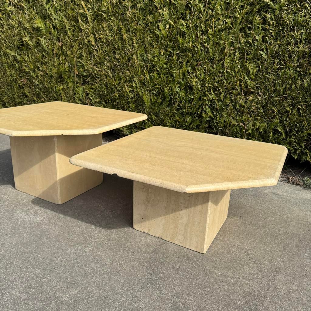 Set salontafels - travertin, Huis en Inrichting, Tafels | Salontafels, Rond, Ophalen
