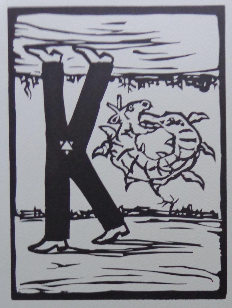 ROLAND TOPOR / KAFKA ONDERWERELD / ZW-W LINOSNEDE / 38x28cm, Ophalen of Verzenden
