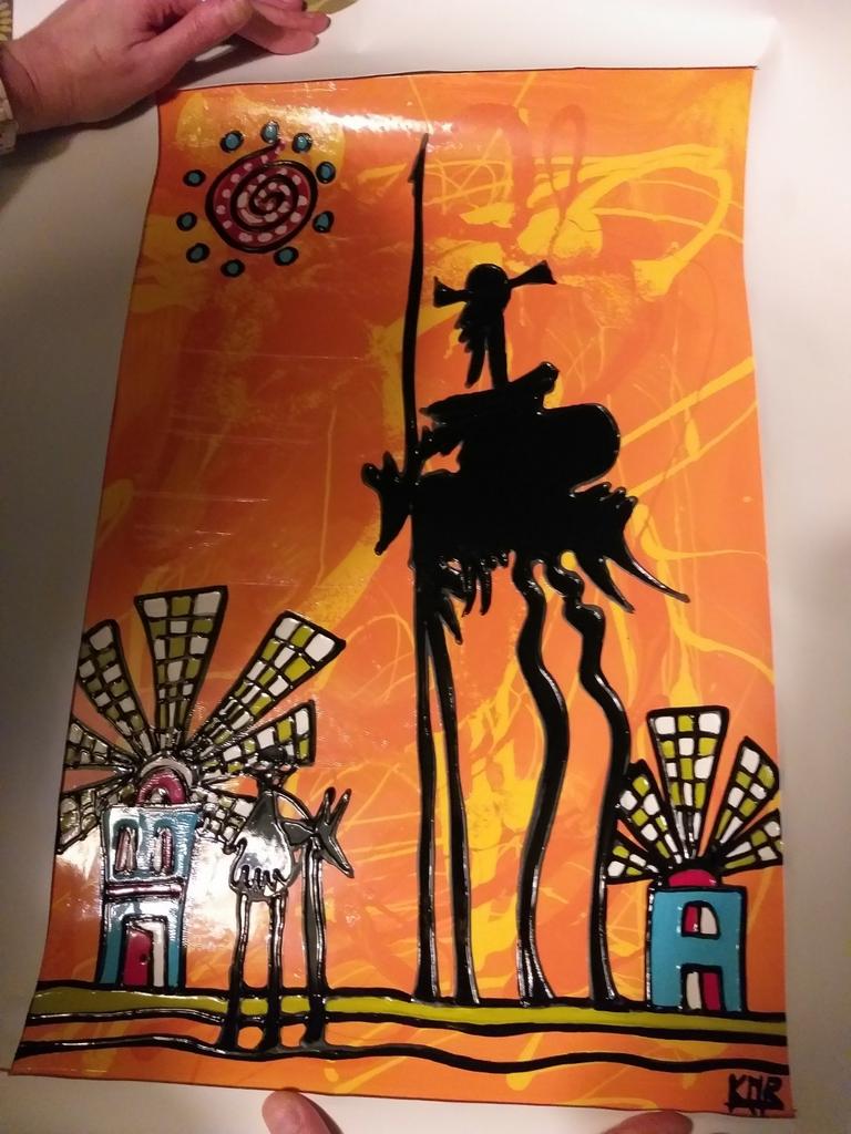 Italiaans schilderij don quichot én de windmolens, Ophalen of Verzenden