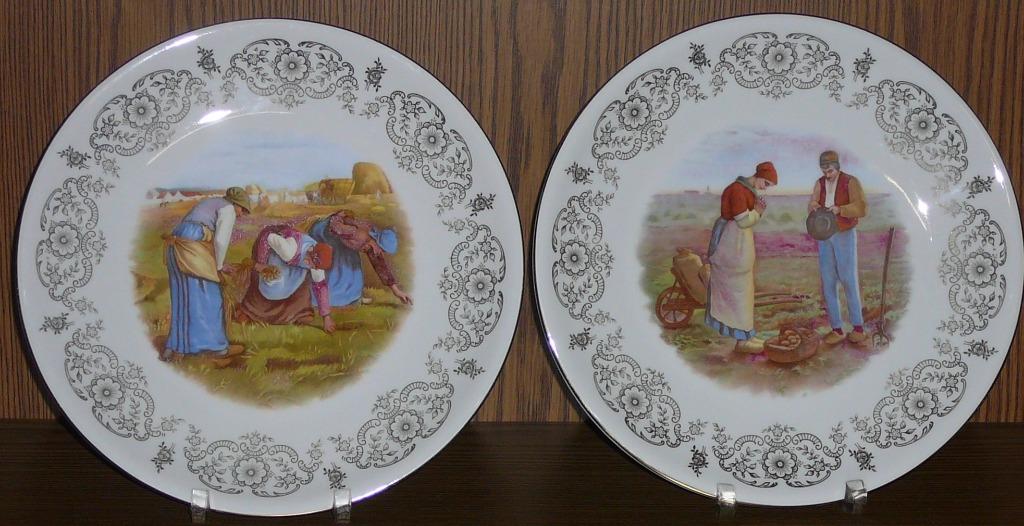 2 bordjes Bavaria met vlasbewerkers (m)  (doos 12), Antiquités & Art, Antiquités | Porcelaine, Enlèvement ou Envoi
