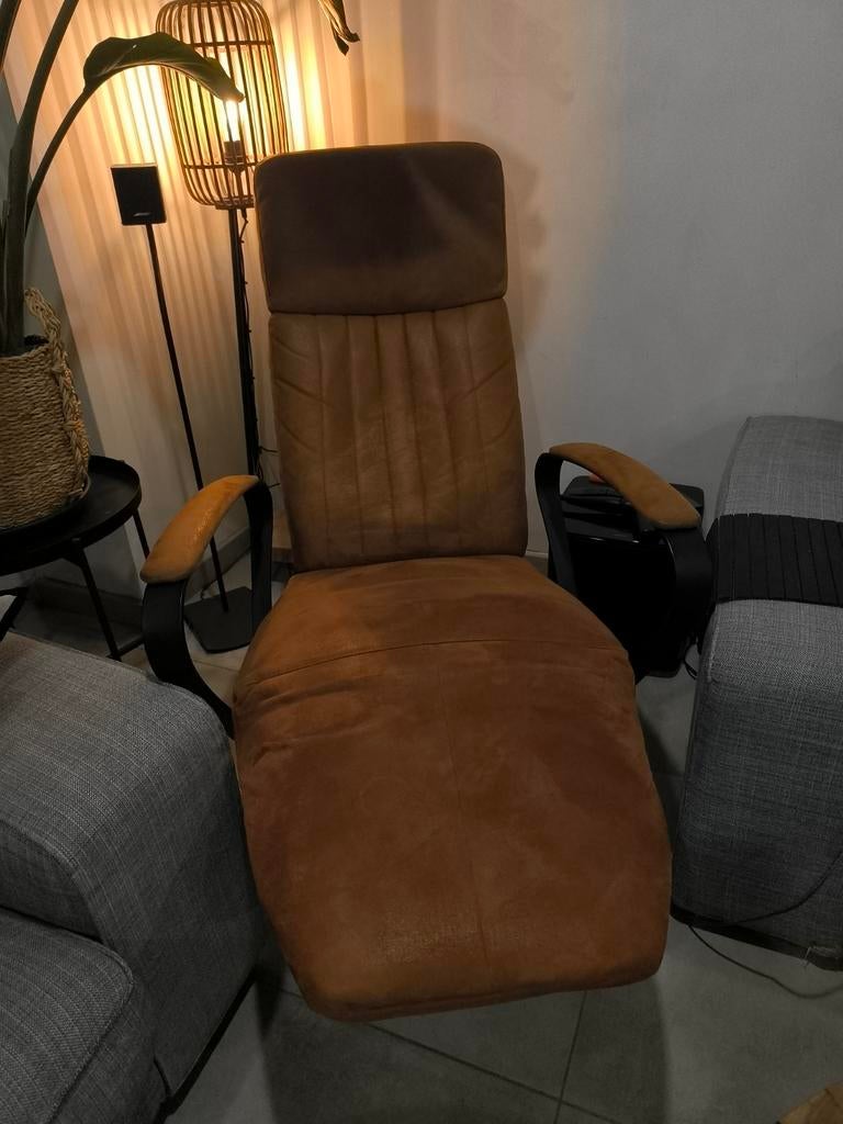 Fauteuil relax en microcuir au look industriel Cognac, Maison & Meubles, Enlèvement, Comme neuf