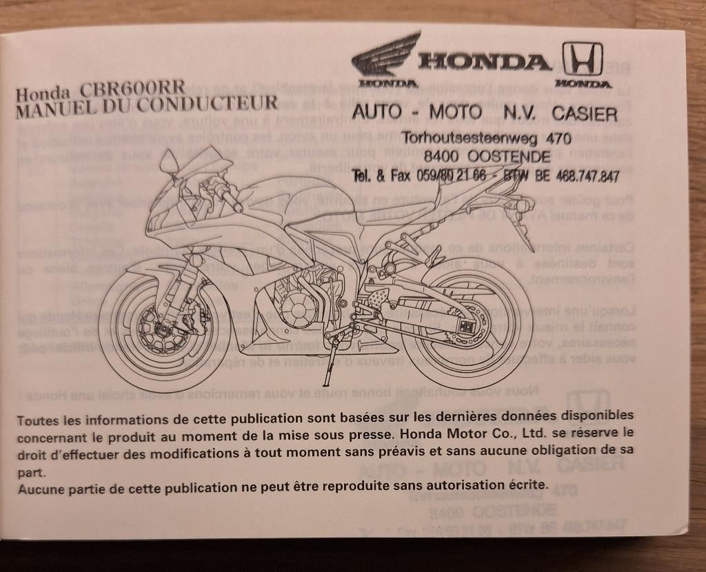 Origineel Honda CBR600RR Instructieboekje, Verzenden, Honda