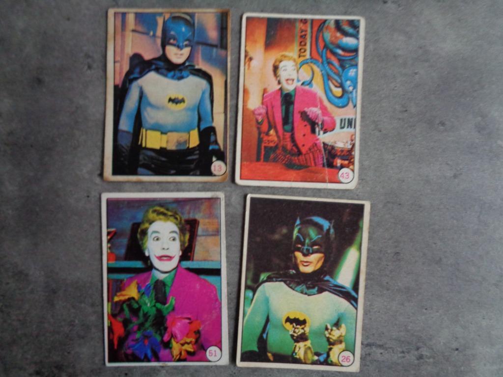 BATMAN kaarten BAT LAFFS  jaren 60 Topps 4x Adam West en Bur, Verzenden