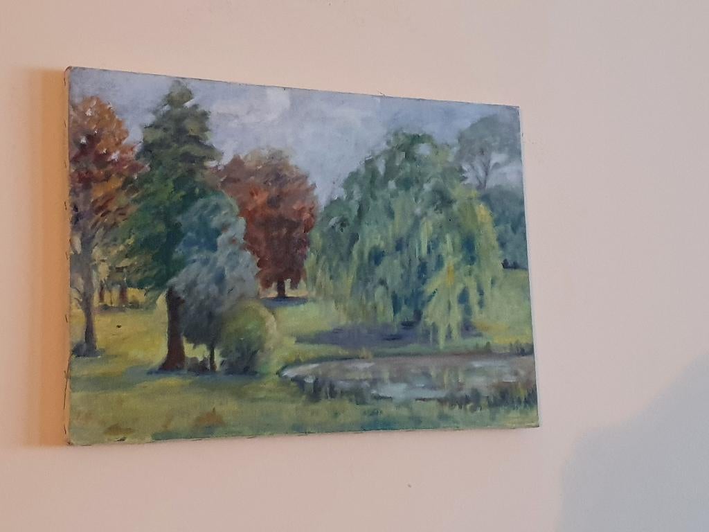 Un très joli cadre dans un jardin et des arbres L 61 cm H46, Antiquités & Art, Enlèvement ou Envoi