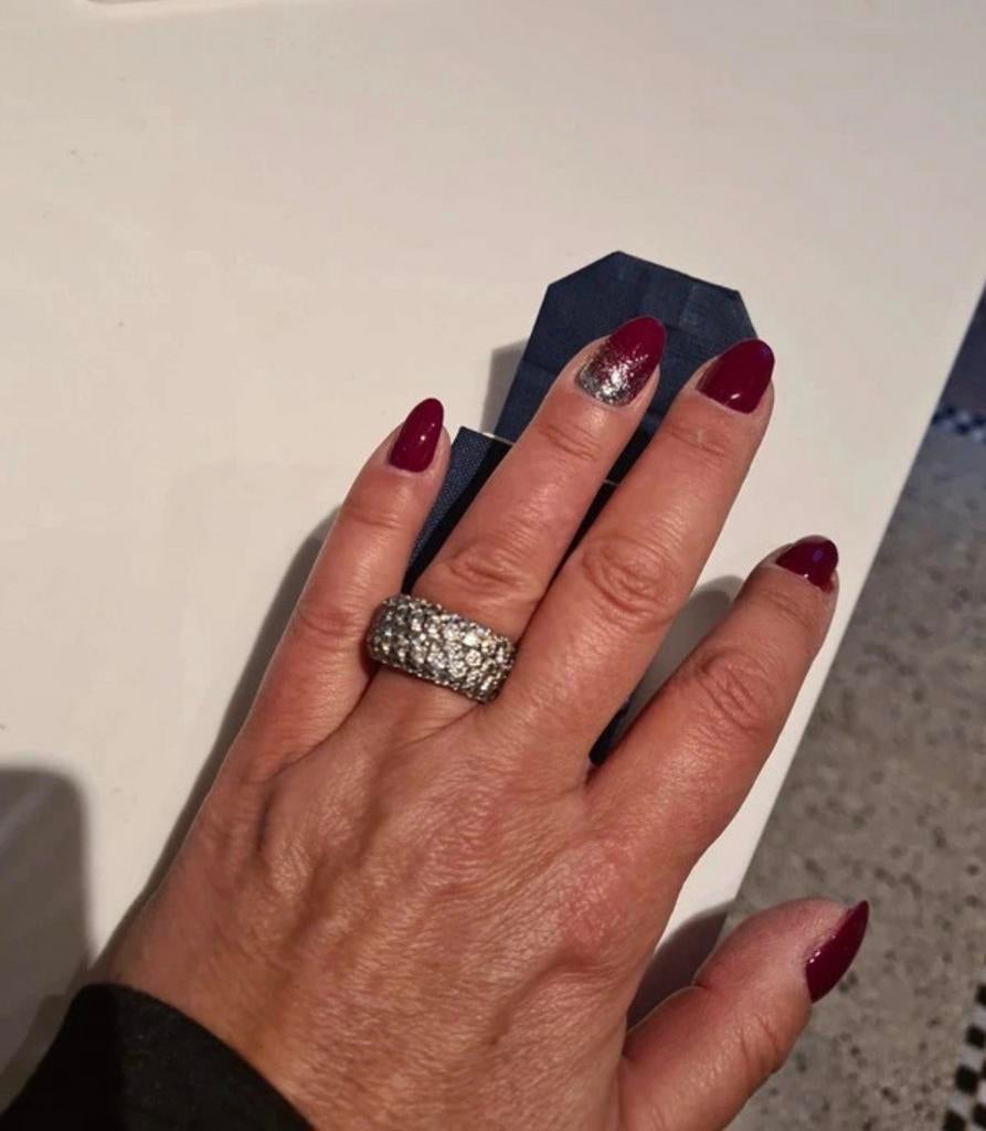 Bague argent 4 rangées zirconium - Olivier de Saint-Loup -58, Enlèvement ou Envoi, Comme neuf, Argent, Argent