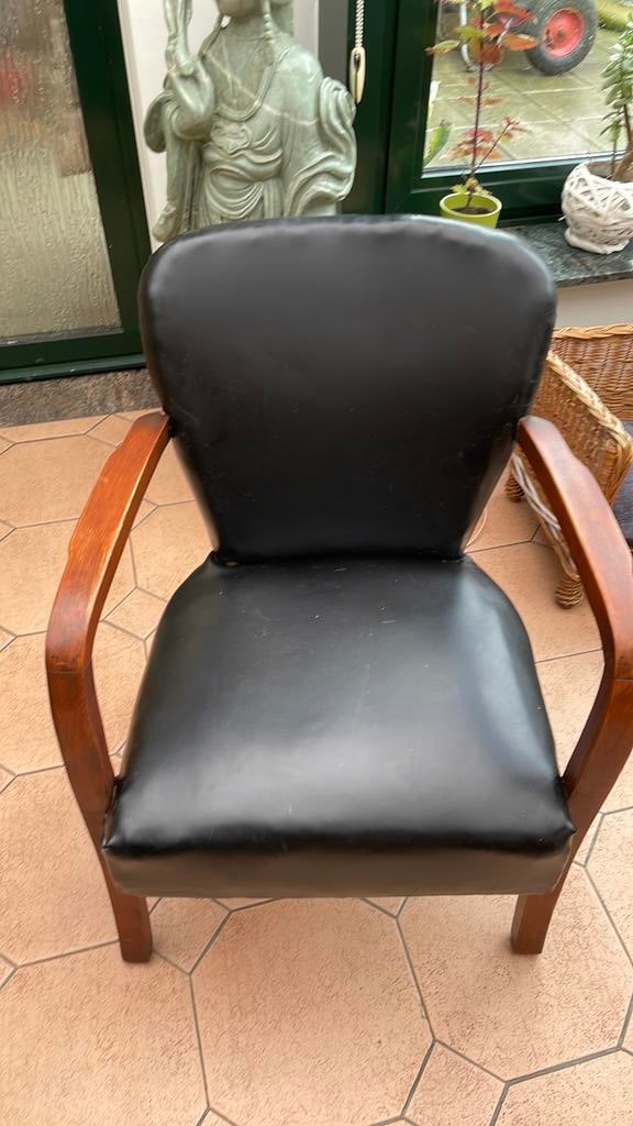 Retro zwart zeteltje met hout, Huis en Inrichting, Stoelen, Ophalen, Zo goed als nieuw, Zwart, Hout