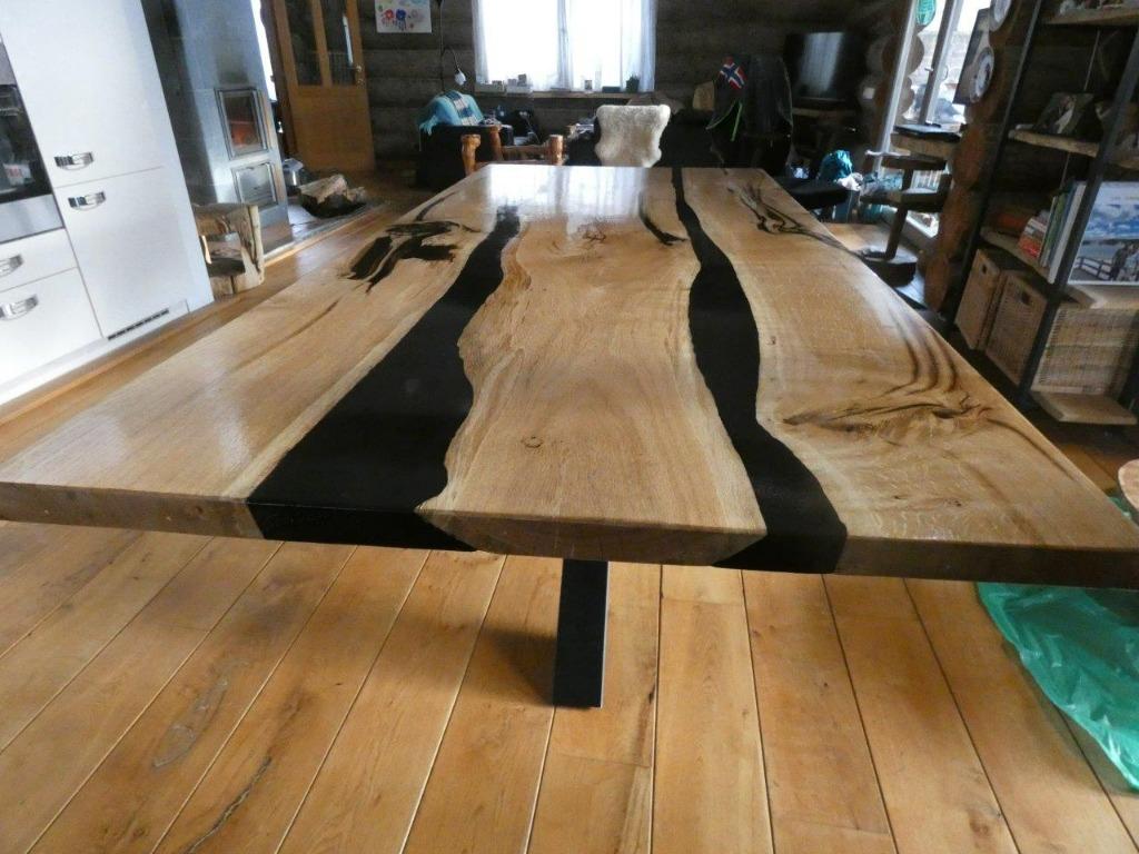 eettafel epoxy tafel eiken matrix poot 218x100x77, Ophalen, 100 tot 150 cm, Vijf personen of meer, Overige materialen