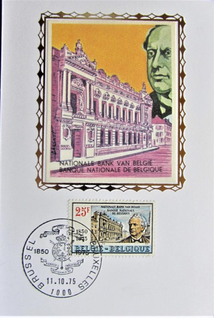 FDC OP KAART EN OP ZIJDE- TOERISME-STEDEN- BRUSSEL- NAT.BANK, Enlèvement ou Envoi, Affranchi, Lieu ou Bâtiment