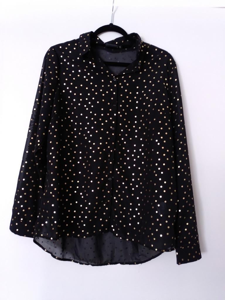 Zwarte doorschijnende blouse met gouden stippen maat xl, Enlèvement, Neuf