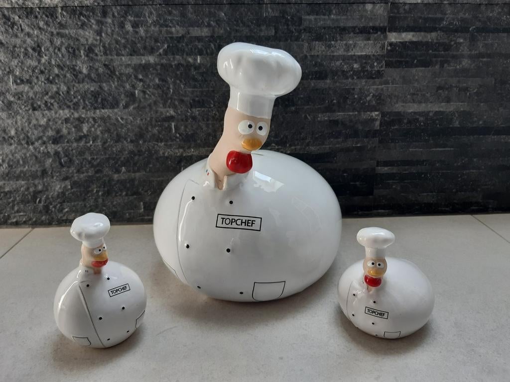 J-Line Top Chef spaarpot met kip + 2 kleine, Verzamelen, Ophalen of Verzenden, Zo goed als nieuw, Boerderijdier, Beeldje of Figuurtje