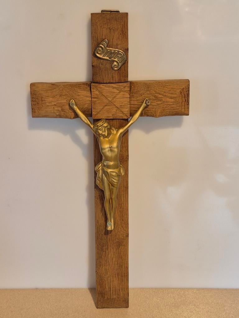 Vintage houten kruisbeeld religieus, Ophalen of Verzenden