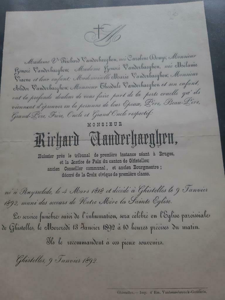 5 oude Rouwbrieven 1892/1893/1897/1901, Verzamelen, Ophalen of Verzenden, Rouwkaart