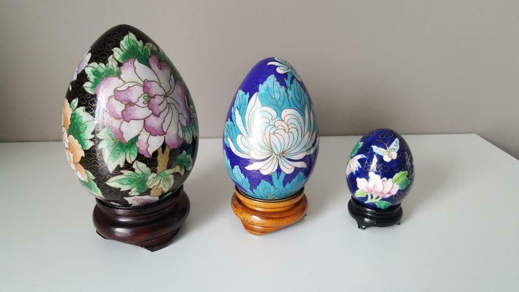 vintage chinese cloisonne eieren set (3 stuks), Ophalen of Verzenden, Zo goed als nieuw